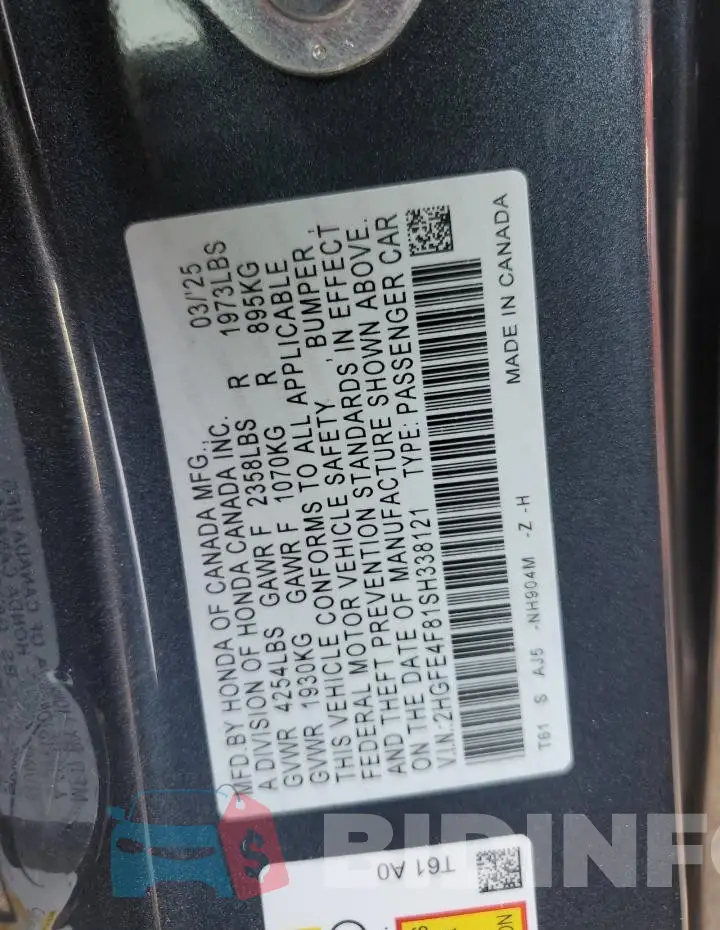 2HGFE4F81SH338121 Photo# 12