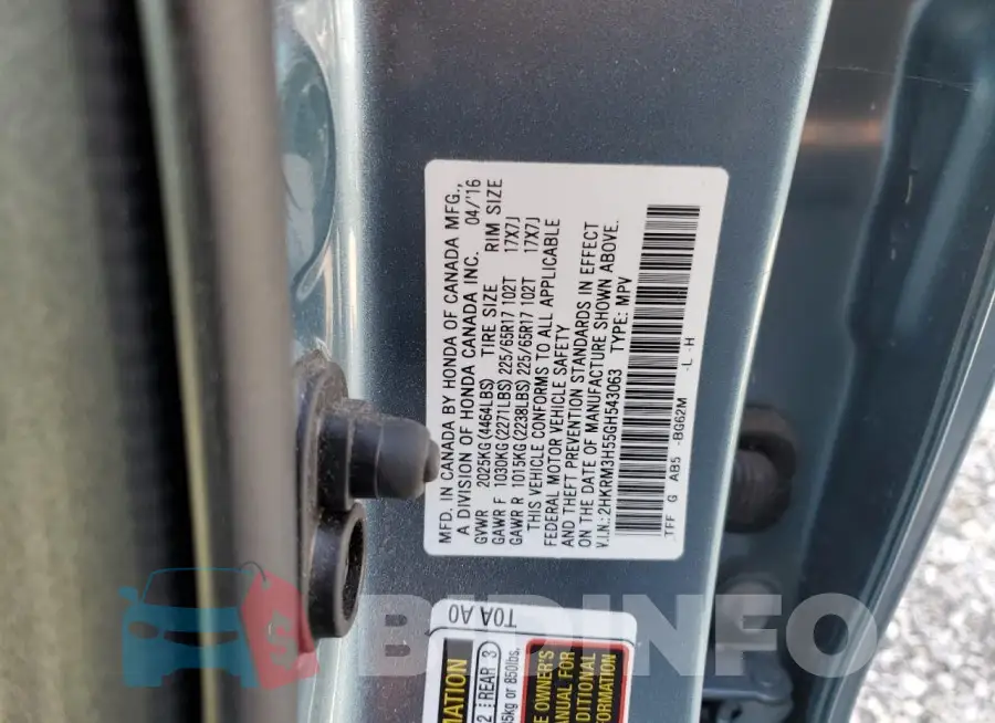 2HKRM3H55GH543063 Photo# 14