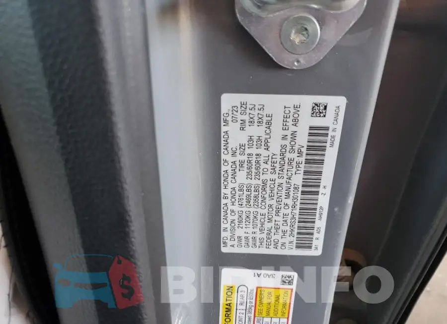 2HKRS3H71RH301087 Photo# 13