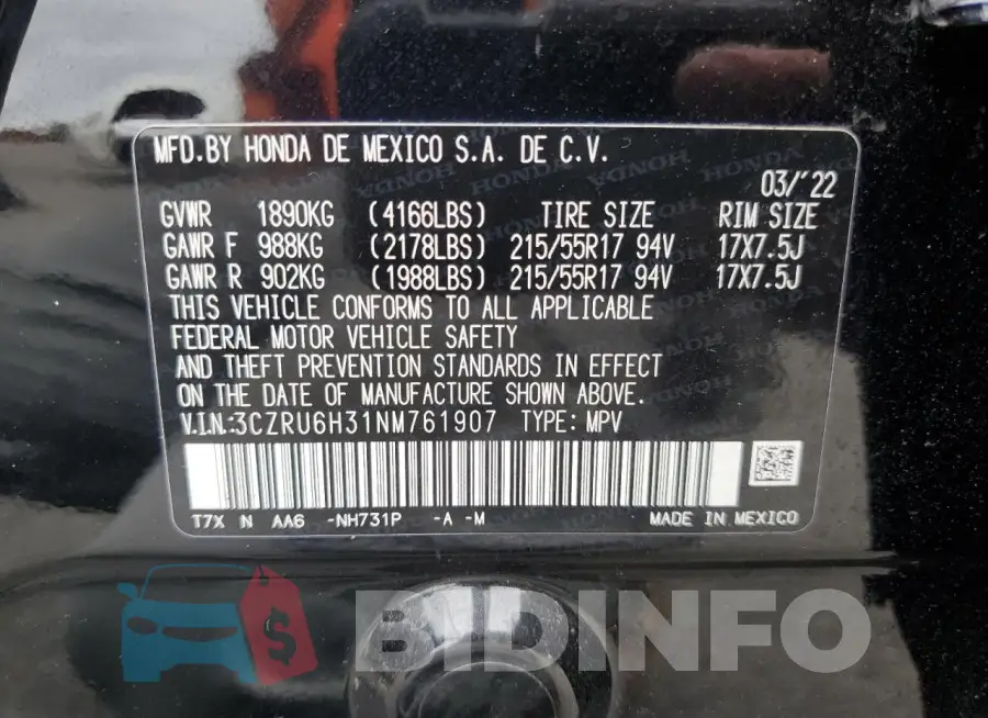 3CZRU6H31NM761907 Photo# 12