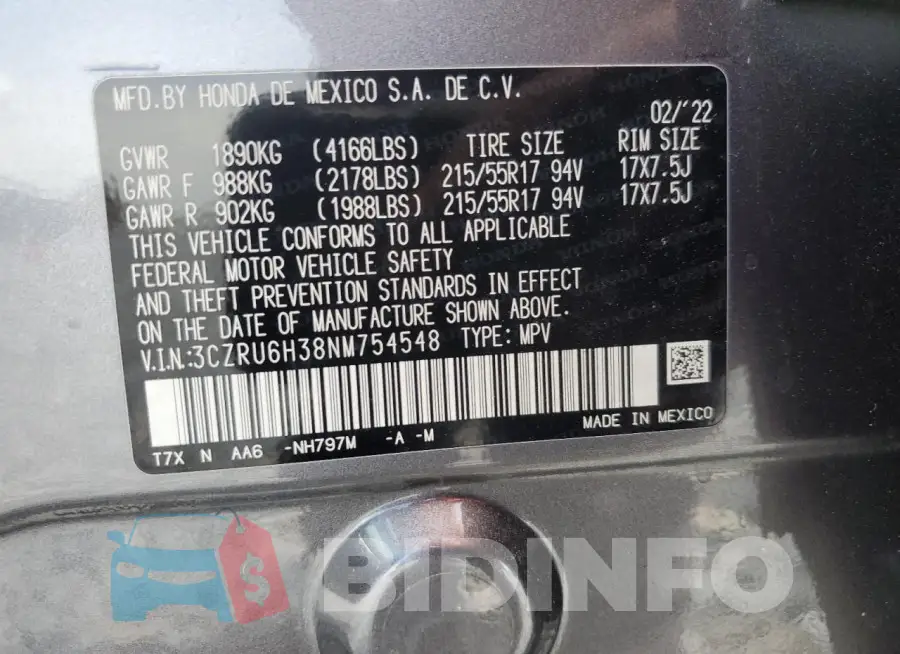 3CZRU6H38NM754548 Photo# 14