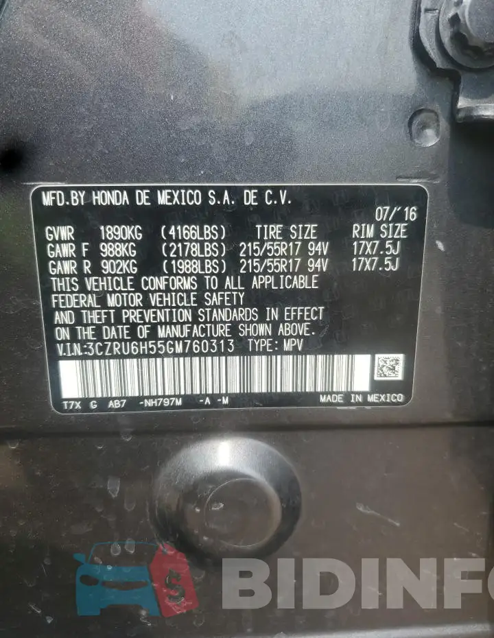 3CZRU6H55GM760313 Photo# 12