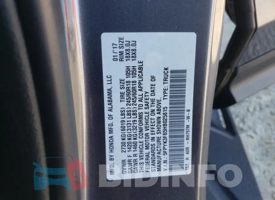 5FPYK3F65HB025815 Photo# 12