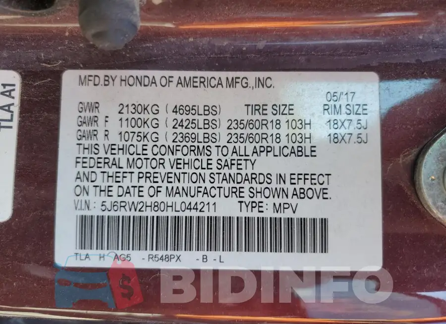5J6RW2H80HL044211 Photo# 13