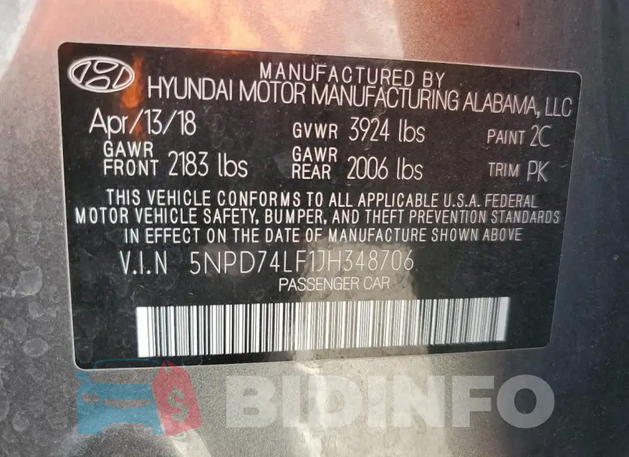 5NPD74LF1JH348706 Photo# 12