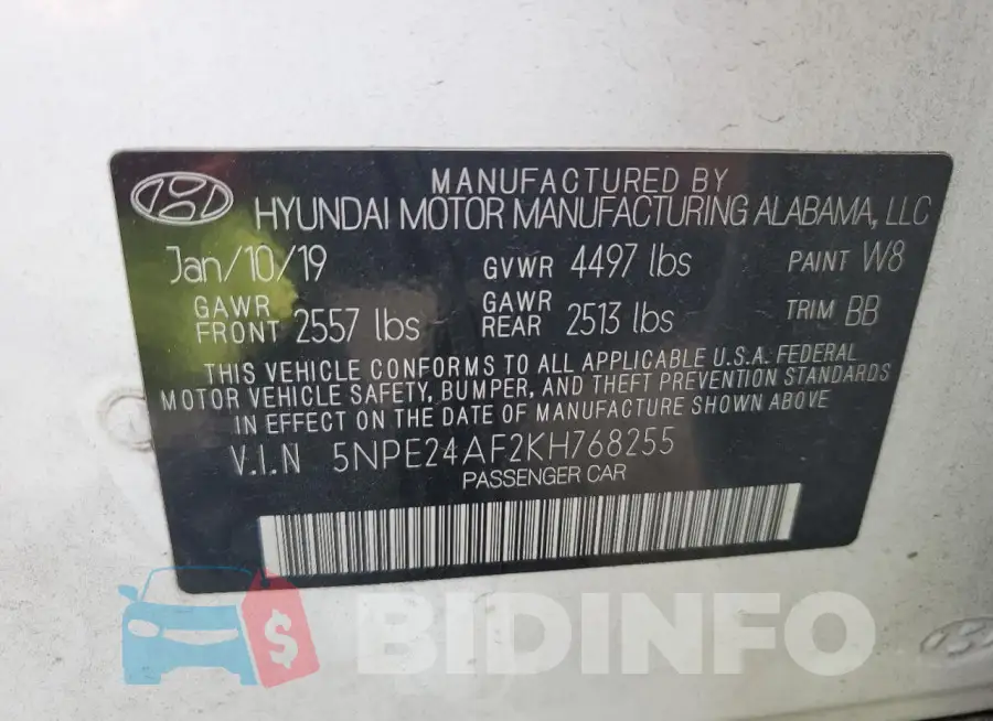 5NPE24AF2KH768255 Photo# 12