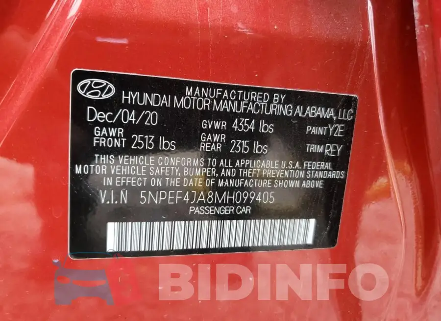 5NPEF4JA8MH099405 Photo# 13