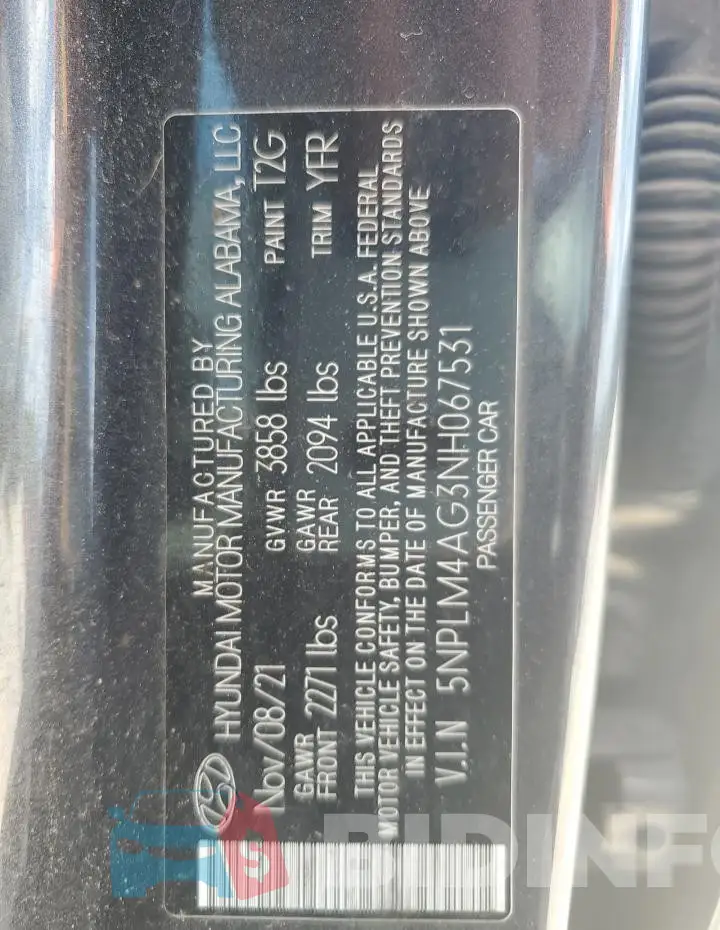 5NPLM4AG3NH067531 Photo# 12