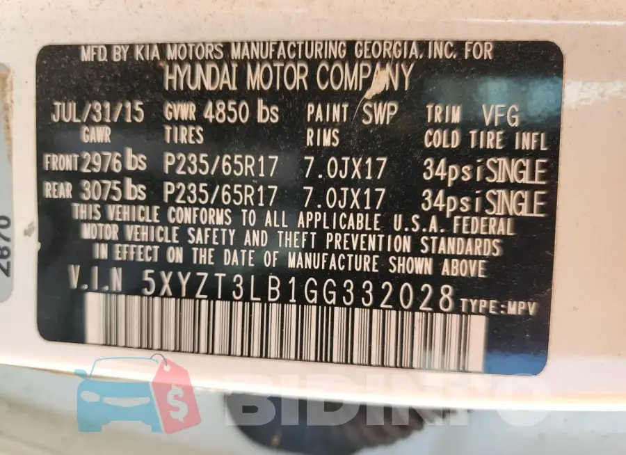 5XYZT3LB1GG332028 Photo# 13