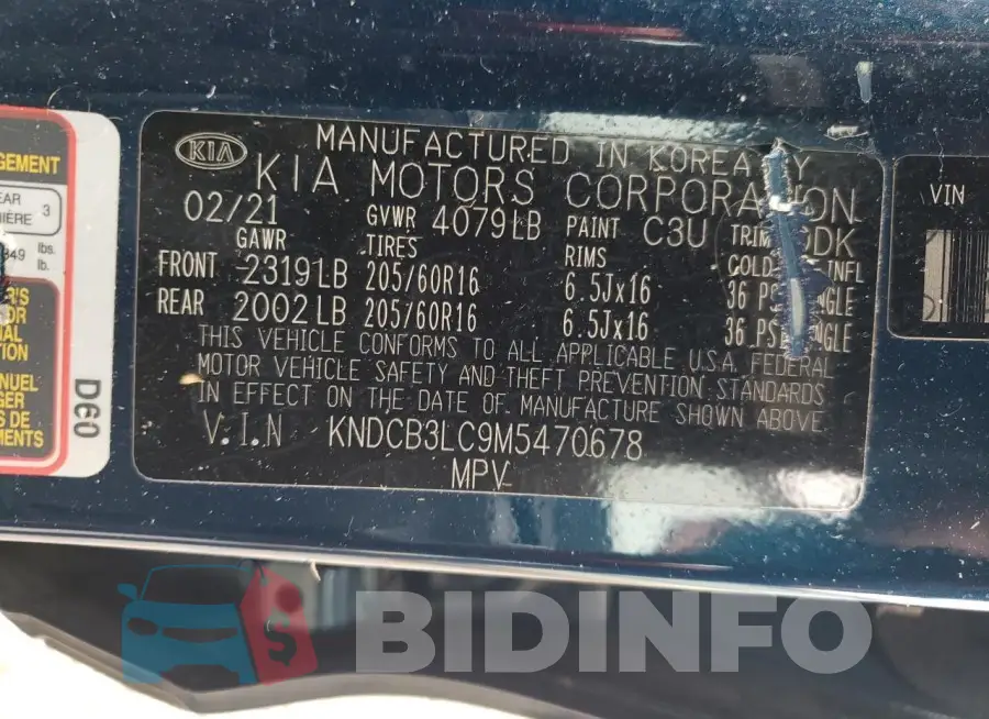 KNDCB3LC9M5470678 Photo# 13