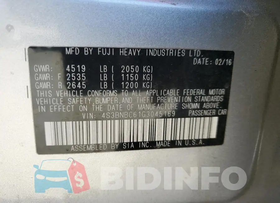 4S3BNBC61G3045169 Photo# 12