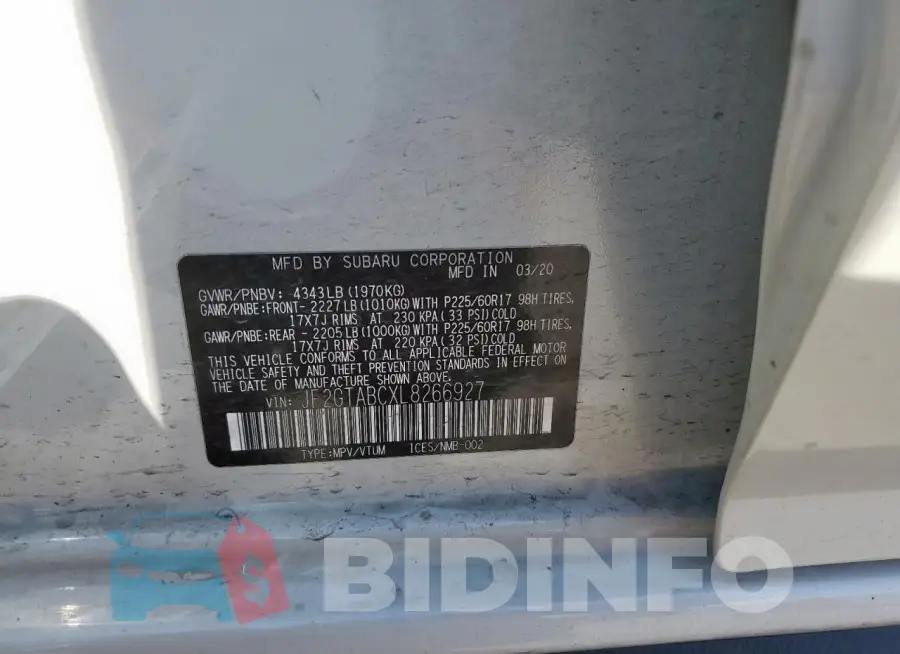 JF2GTABCXL8266927 Photo# 13