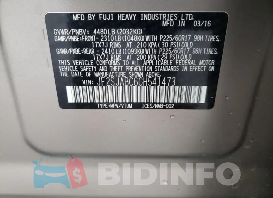 JF2SJABC6GH541473 Photo# 13