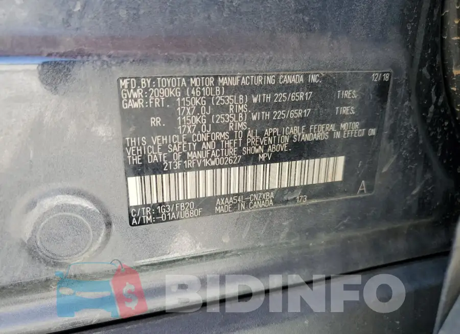 2T3F1RFV1KW002627 Photo# 14