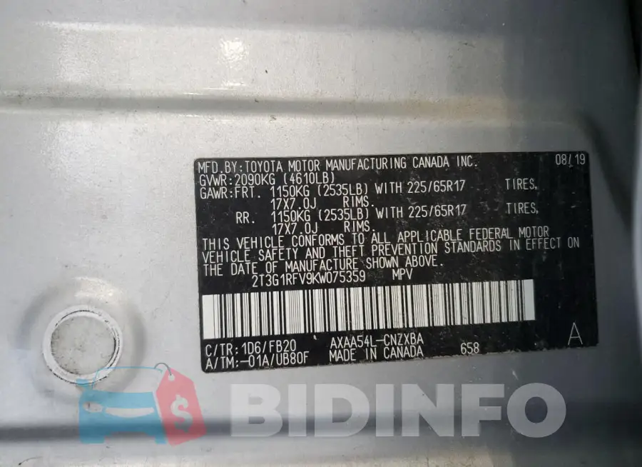 2T3G1RFV9KW075359 Photo# 13
