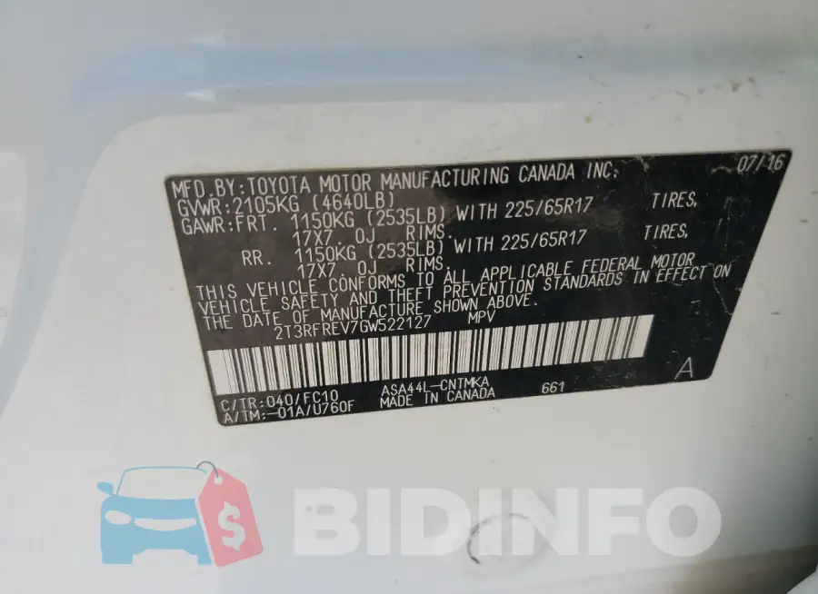 2T3RFREV7GW522127 Photo# 12