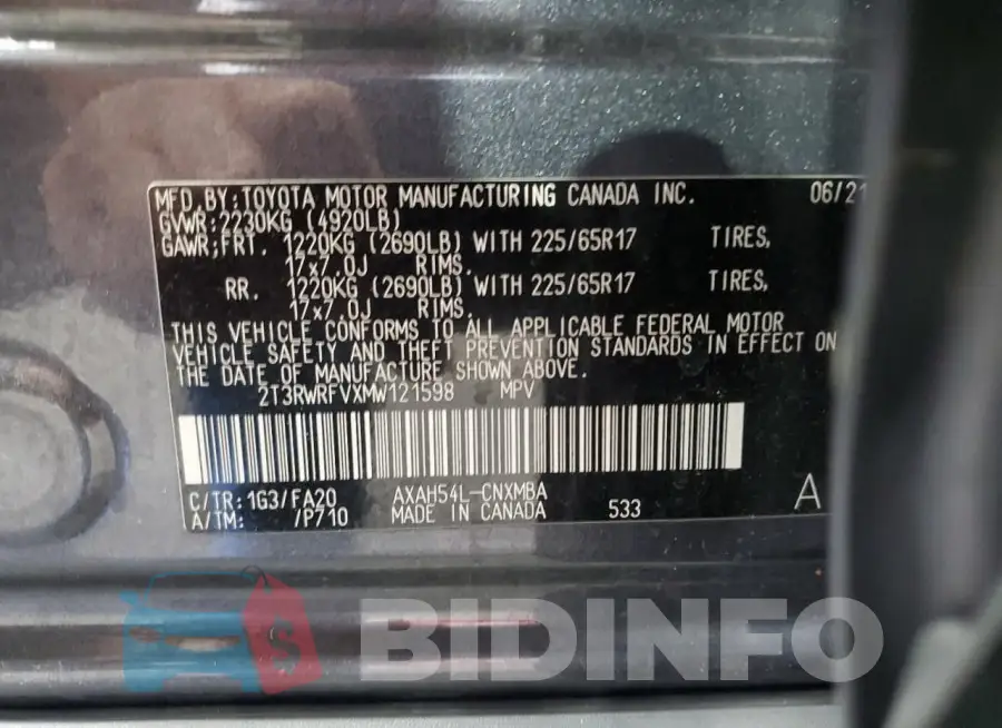 2T3RWRFVXMW121598 Photo# 13