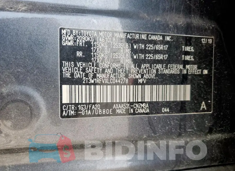 2T3W1RFVXLC044278 Photo# 13