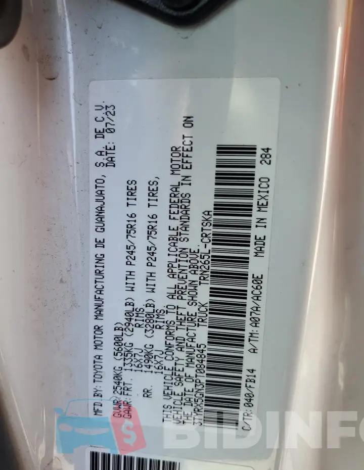 3TYRX5GN3PT084845 Photo# 13