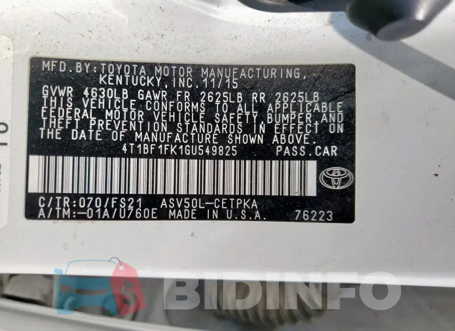 4T1BF1FK1GU549825 Photo# 12