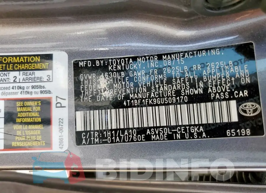 4T1BF1FK9GU509170 Photo# 12