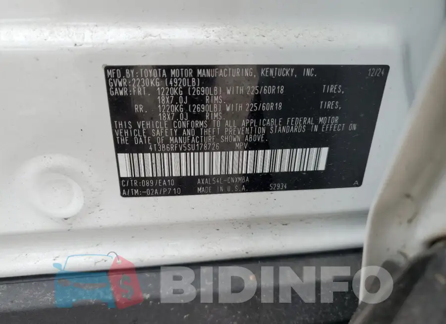 4T3B6RFV5SU178726 Photo# 13