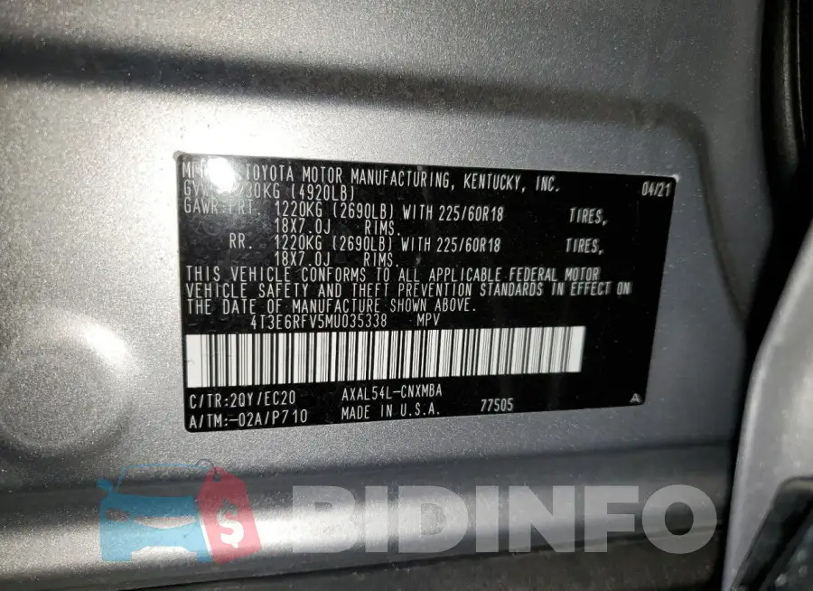 4T3E6RFV5MU035338 Photo# 14