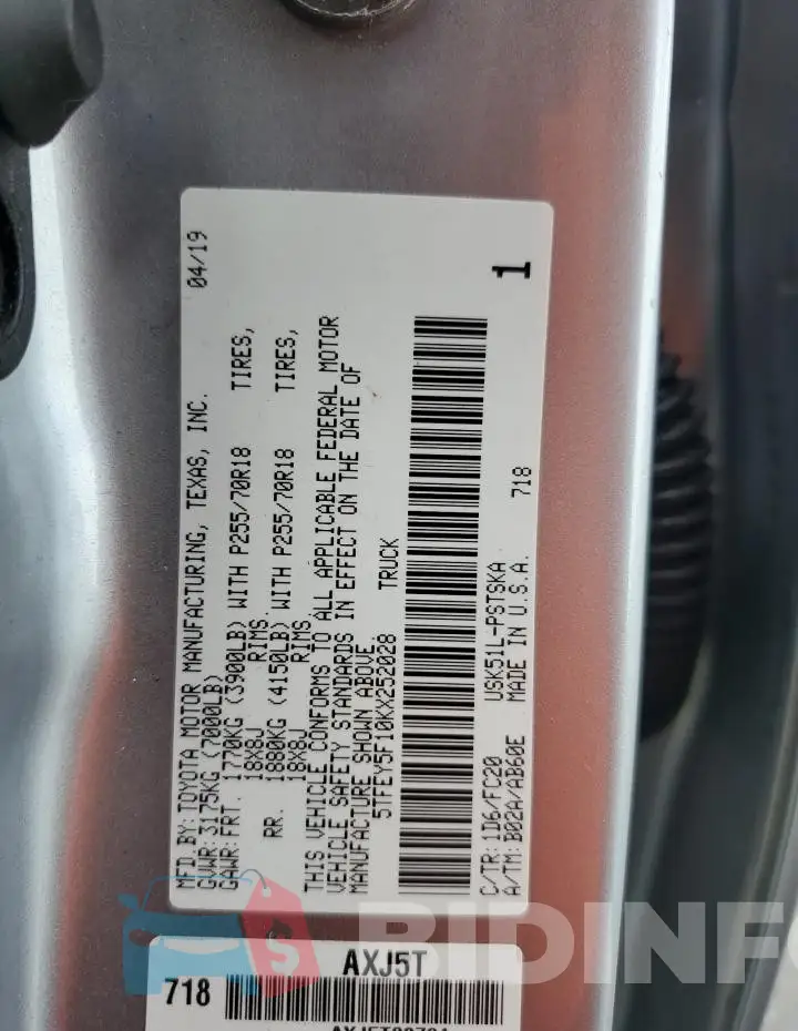 5TFEY5F10KX252028 Photo# 12
