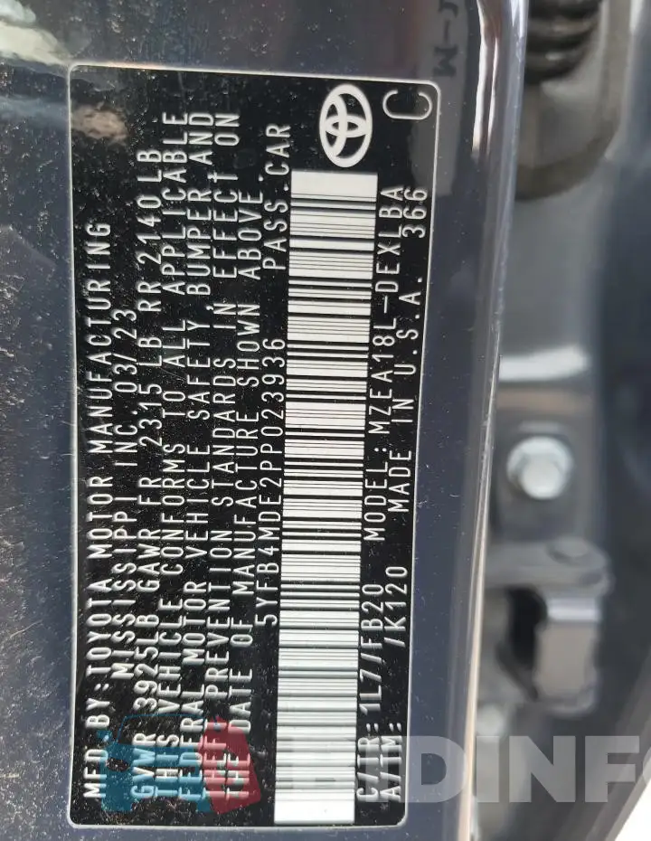 5YFB4MDE2PP023936 Photo# 12
