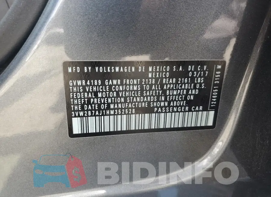 3VW2B7AJ1HM352528 Photo# 12