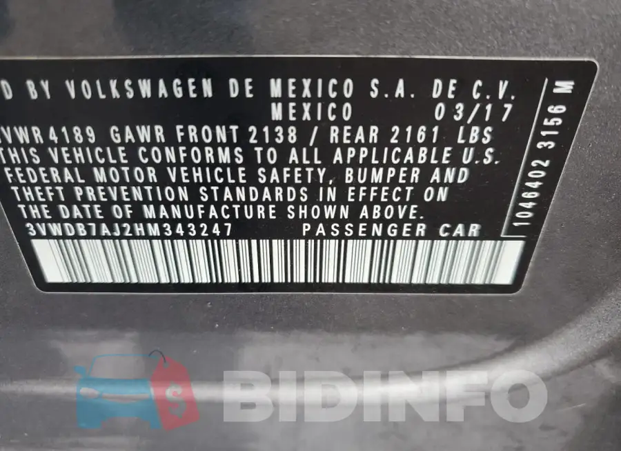 3VWDB7AJ2HM343247 Photo# 13