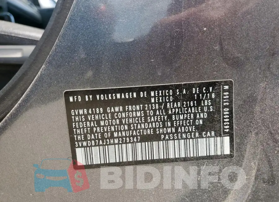 3VWDB7AJ3HM279347 Photo# 12