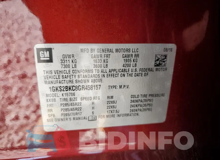 1GKS2BKC8GR458157 Photo# 13