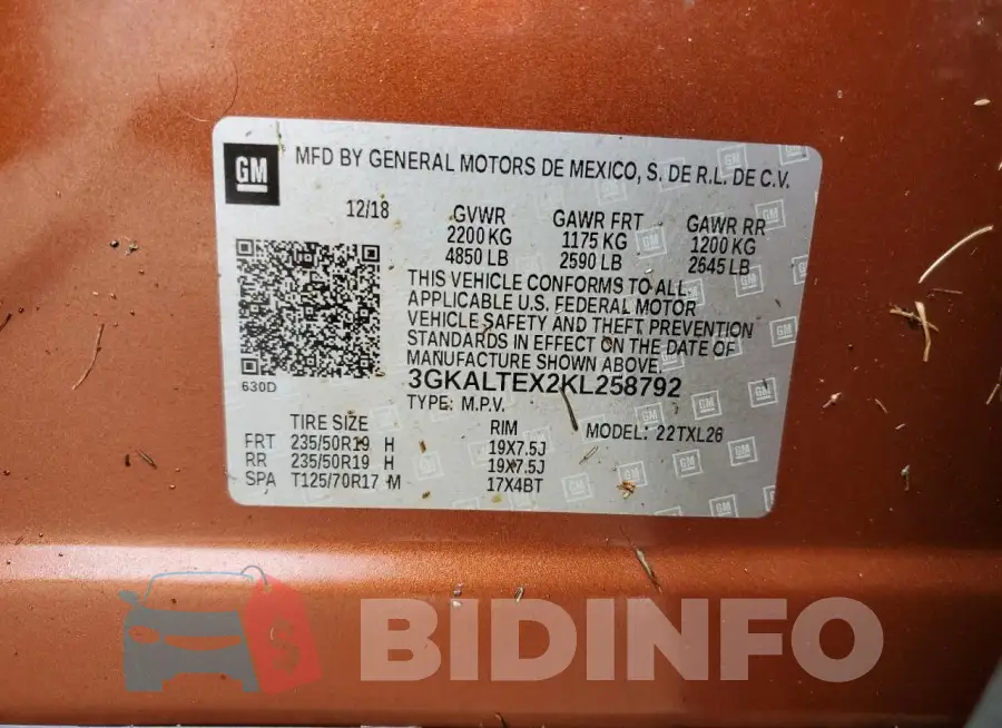 3GKALTEX2KL258792 Photo# 13