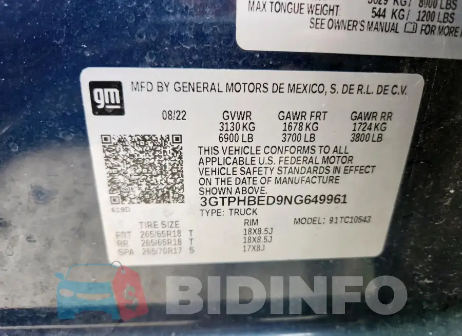 3GTPHBED9NG649961 Photo# 13