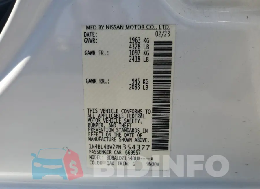 1N4BL4BV2PN354377 Photo# 12