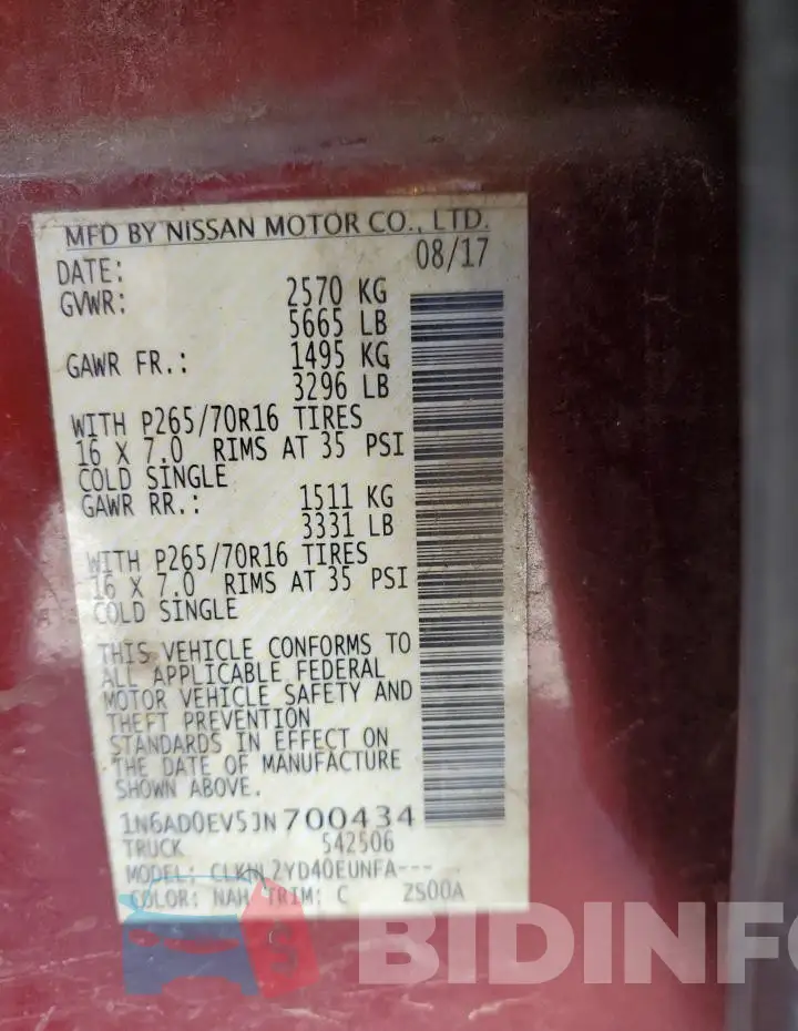 1N6AD0EV5JN700434 Photo# 12