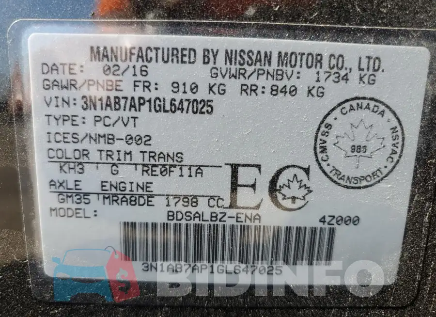 3N1AB7AP1GL647025 Photo# 12