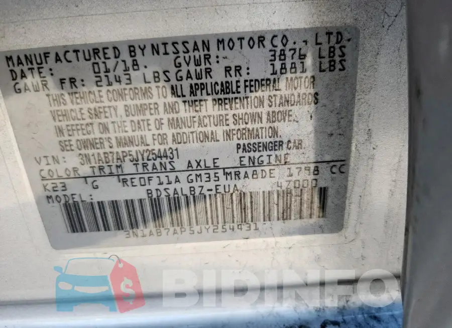 3N1AB7AP5JY254431 Photo# 12