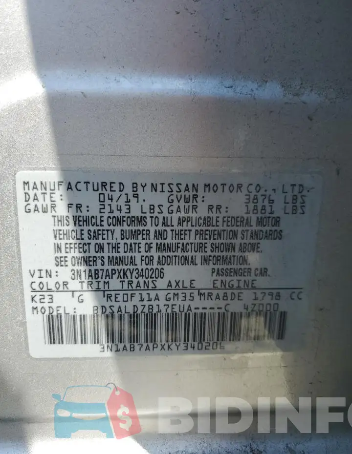3N1AB7APXKY340206 Photo# 12