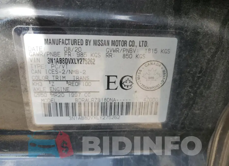 3N1AB8DVXLY275262 Photo# 12