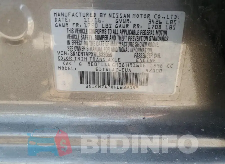 3N1CN7APXHL832059 Photo# 12