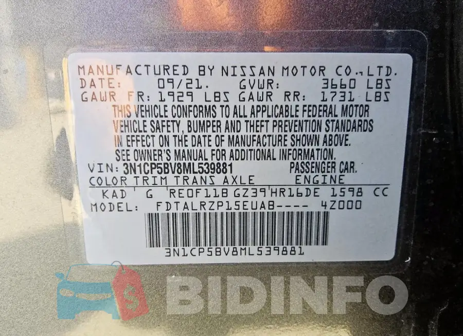 3N1CP5BV8ML539881 Photo# 12