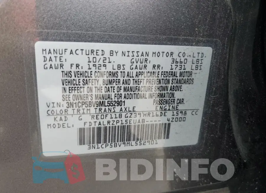 3N1CP5BV9ML552901 Photo# 12