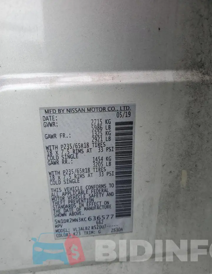 5N1DR2MN3KC636577 Photo# 13