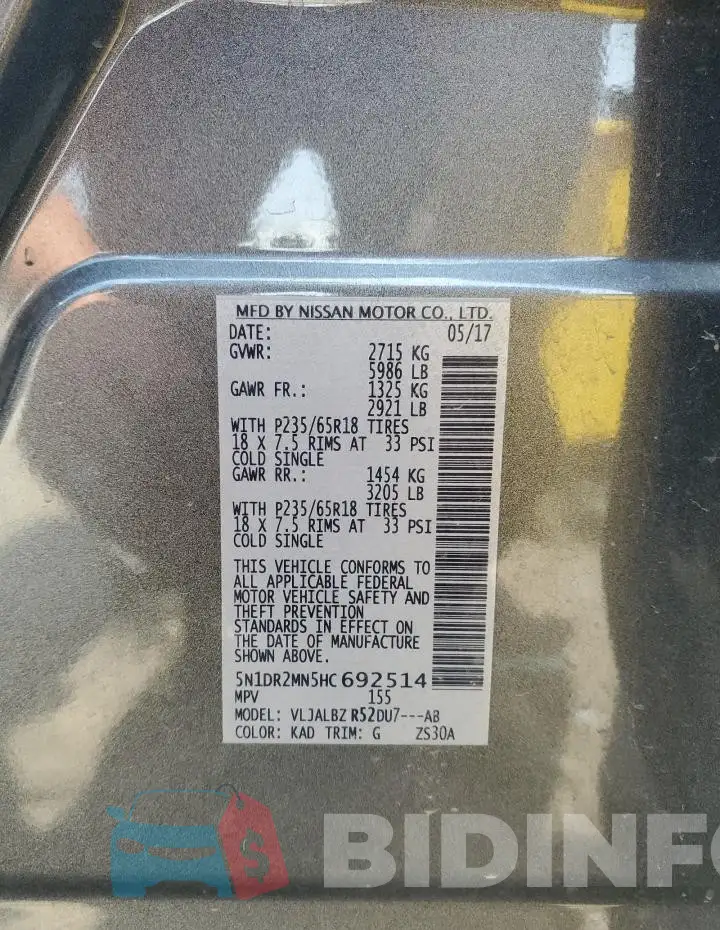5N1DR2MN5HC692514 Photo# 13