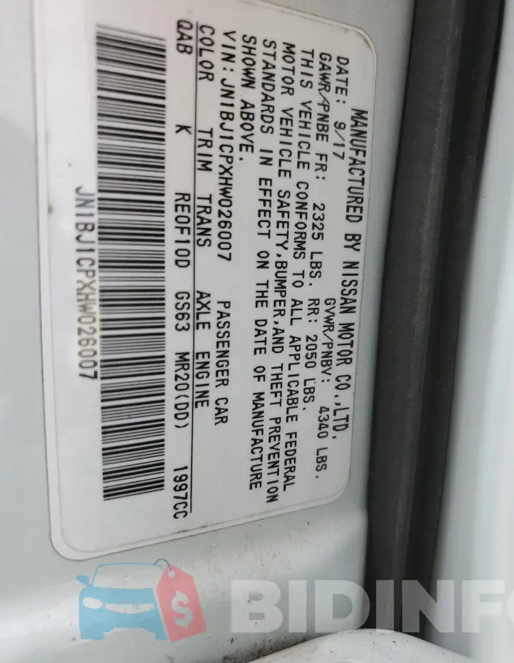 JN1BJ1CPXHW026007 Photo# 12
