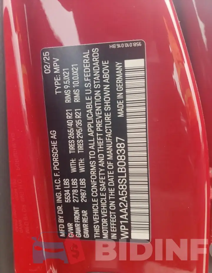 WP1AA2A58SLB08387 Photo# 13