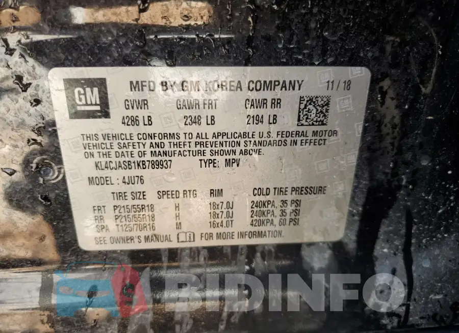 KL4CJASB1KB789937 Photo# 13