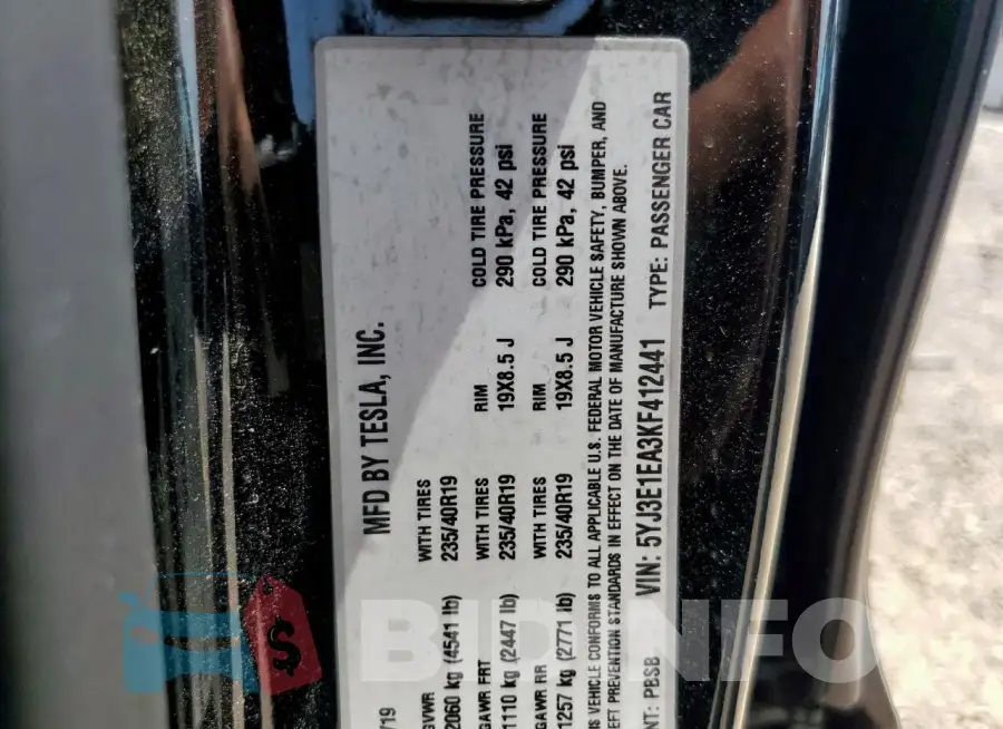 5YJ3E1EA3KF412441 Photo# 12